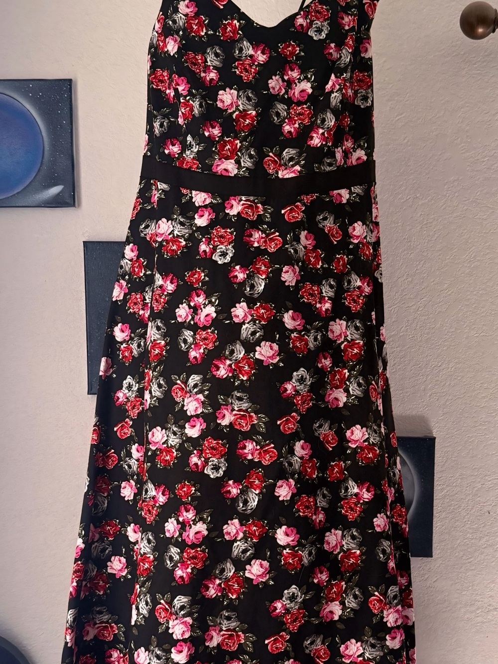 torrid Black A-Line Dress with Pink & Red Rose Print